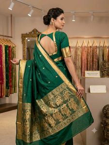 Bottle Green Cotton Silk Saree with blouse