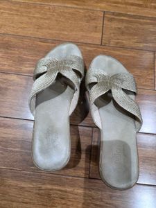 🇮🇳Freedom Sale🇮🇳Gold Woven Strap Slides