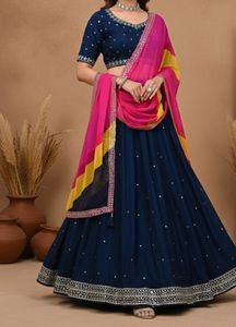 Elegant Blue Embellished Lehenga Choli