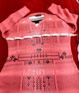 Peach Knit Woollen Kurta With Pocket 🌸