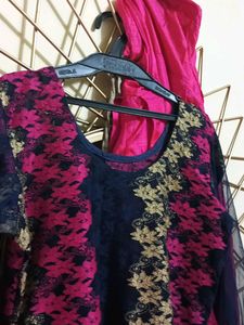 Pink &amp; Navy Floral Salwar Kameez