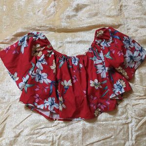 Red Floral Off-Shoulder Crop Top