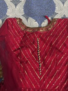 Elegant Red &amp; Gold Anarkali Style Lehenga