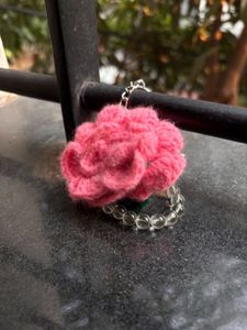 Crocheted Pink Rose Keychain 🌸