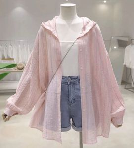 Lightweight Pink Striped Hooded Shirt