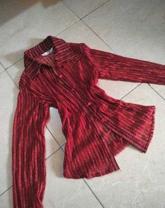 Sparkly Red Striped Button-Up Blouse📍🎁🍁
