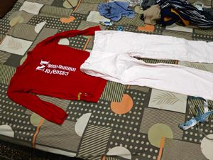 Red Casual Top & Pink Pants Set