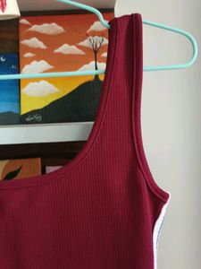 Maroon Tank Dress with Side Stripe