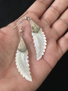 Feather mother of pearl carved Dangle Earrings