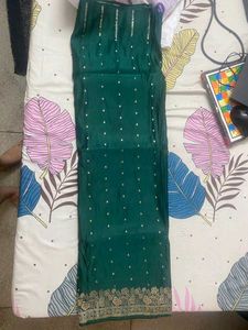 Elegant Emerald Green Embroidered Saree