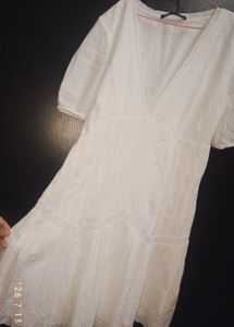 ZARA White Cotton Midi Dress