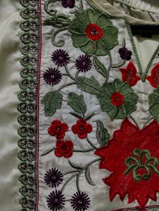 Elegant Cream Embroidered Kurta with Pants