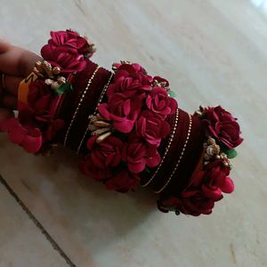 Mahroon Flower Bangles Set