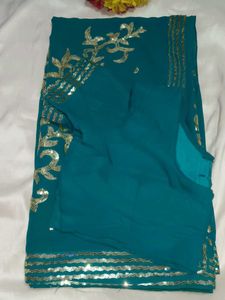 Teal Embellished Saree with blouse