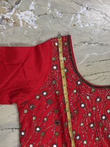 Red Embellished one shoulder kurti