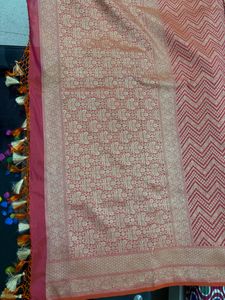 Red &amp; Gold Chevron Pattern Saree