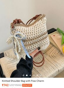 Knitted Shoulder Bag with Charm