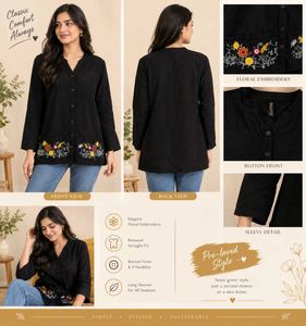 🖤 Black Floral Embroidered Women's Top