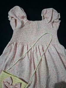 Cute Pink Floral Smocked Dress