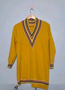 Retro Mustard V-Neck Knit Dress