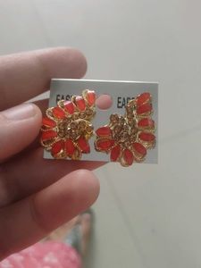 Elegant Red & Gold Earrings