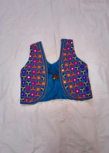 Embroidered handmade blue Navratri Crop Vest