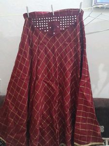 Maroon &amp; Gold Patterned Ethnic Skirt
