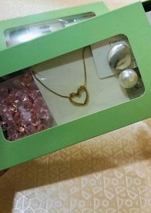 Anti Tarnish Heart Necklace & Pearl Earrings Set