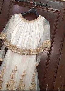 Gold Embroidered gown with poncho (deattch