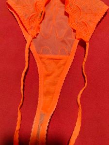 Entice by George Orange Lace Thong Panty