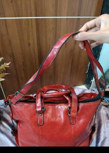 Chic Red Faux Leather Tote Bag