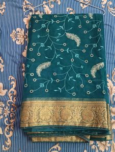 Beautiful Teal Embroidered Saree