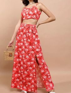Floral Print Crop Top and Skirt Set