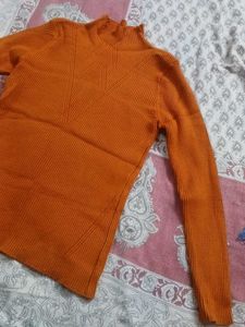 Orange Ribbed Mock Neck Sweater