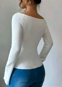 White Ribbed Bell Sleeve Top
