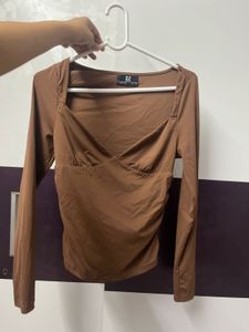 Brown Ruched Long Sleeve Top