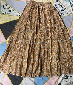Tiered Brown Print Skirt