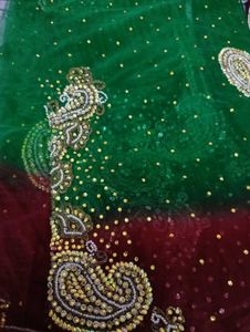 Embellished Green and Maroon Saree