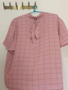 Pink Checkered Puff Sleeve Top