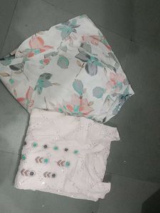 White Floral Print Kurta Set