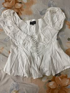 Chic White Puff Sleeve Button-Up Top