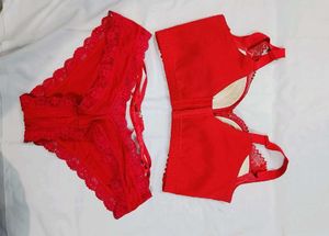 Lace Trimmed Red Lingerie Set
