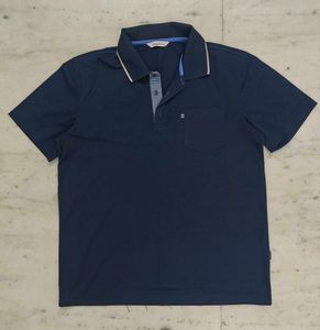 Blue Cotton Blend Polo T-Shirt