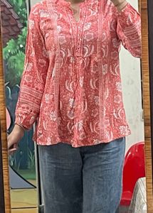 Chic Coral Floral Print Kurta