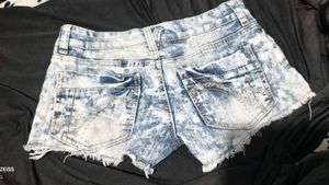 Stylish Denim Shorts with Crochet Inlay