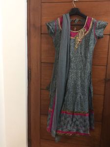 Grey And Pink Anarkali Very Good Condition