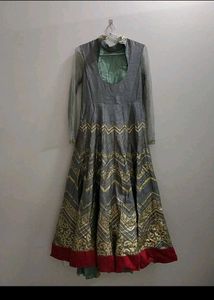 Elegant Grey &amp; Gold Ethnic Gown