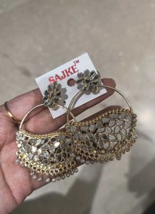 Beautiful Mirror Work Hoop Look Earrings
