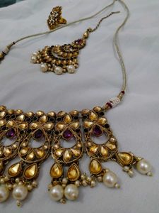 Elegant Pearl &amp; Stone Necklace Set