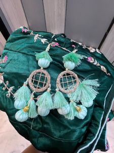 Elegant Heavy Teal Green Embroidered Lehenga Set